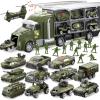 imageJOYIN 25 in 1 Green Military Big Truck Toys Army Men Tanks Set with Soldier Men Mini Battle Car Toy in Carrier Truck with Lights and Sounds Gifts for Toddler Kids Boys Ages 3Military Truck