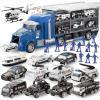 imageJOYIN 25 in 1 Green Military Big Truck Toys Army Men Tanks Set with Soldier Men Mini Battle Car Toy in Carrier Truck with Lights and Sounds Gifts for Toddler Kids Boys Ages 3Police Truck