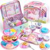 imageJOYIN 35Pcs Mermaid Tea Party Set for Little Girls Pretend Tin Teapot Set Princess Tea Time Play Kitchen Toy with Dessert Doughnut Carrying Case for Birthday Easter Gifts Kids Toddlers Age 3 4 5 6Unicorn Tin Teapot Set