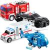 imageJOYIN 4 Packs Emergency Vehicle Toy Playsets Friction Powered Vehicles with Light and Sound Including Fire Truck Ambulance Play Police Car and Helicopter Christmas Toddler Kids Boys Gifts