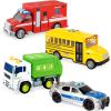 imageJOYIN 4 Pcs 7quot Long Vehicle Toy Set Toddlers Cars with Lights and Siren Sound Including Play Police Car School Bus Garbage Truck Ambulance Birthday Party Gifts Toys for Boys 35