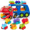 imageJOYIN Dinosaur Toys for Kids 24 Toddler Boy Toys Dinosaur Carrier Truck with 6 Rubber Car Vehicles Christmas Birthday Gifts with Music ampamp Lights for 2 3 4 5 Year OldClassic Dinosaur Truck