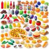 imageJOYIN Play Food Set 135 Pieces Play Kitchen Set for Market Educational Pretend Play Food Playset Kids Toddlers Toys Kitchen Accessories Fake Food Party Favor Christmas Stocking Stuffers