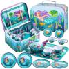 imageJOYIN Unicorn Tea Party Set for Little Girls Pretend Pink Tin Teapot Set Princess Tea Time Play Kitchen Toy with Teapot Cup Plate Carrying Case for Kids Toddlers Age 3 4 5 6 Gift for ChristmasMermaid