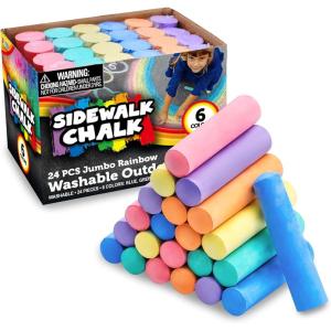 image24 PCS Washable Sidewalk Chalks Set NonToxic Jumbo Chalk for Schools Outdoor Art Play Paint on Chalkboard Blackboard and Playground 6 Colors