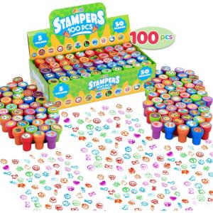 imageJOYIN 100 Pcs Assorted Stamps for Kids SelfInk Stamps 50 Different Designs Dinosaur Zoo Safari Stampers for Party Favor Carnival Prizes School Easter Egg Stuffers Halloween ChristmasAssorted
