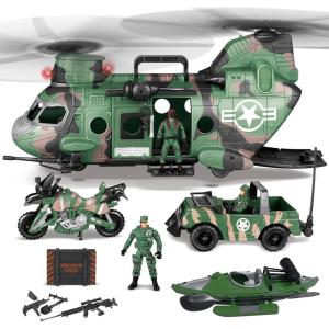 imageJOYIN 10in1 Military Helicopter Toys Set with Light Sound Trucks Boat Bike Army Men Weapons  Christmas Birthday Party Gifts for Kids