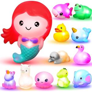 imageJOYIN 12 PCS Light Up Bath Toys Toddler Flashing Colourful LED Bathtub Mermaid Toy Baby Bathtime Floating Rubber Shower Gifts for Infant Kids Boy Girl Valentines Easter Gifts Swimming Pool Party