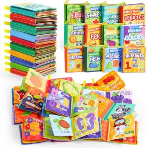 imageJOYIN 12 Pcs Bath Books Nontoxic Fabric Soft Crinkly Cloth Books Waterproof Bathtub Pool and Early Education First Toys for Infant Newborn Baby Toddlers Kids Birthday Gifts