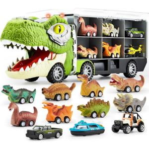 imageJOYIN 13 in 1 Dinosaur Toys for Kids 35 Dinosaur Truck with 12 Pull Back Cars Birthday Gifts Toys for 3 4 5 Year Old Boy Transport Carrier Truck for Toddlers Christmas Great Gifts for GrandkidsTyrannosaurus Truck