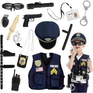 imageJOYIN 14 Pcs Police Pretend Play Toys Hat and Uniform Outfit for Halloween Dress Up Party Officer Costume Roleplaying