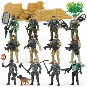 imageJOYIN 16 PCs Army Men Playset with 12 Realistic Army Ranger Men Action Figures and Weapon Gear Accessories Military Soldiers Action Figures Playset for Boys Gift