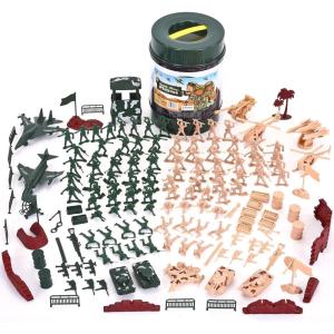 imageJOYIN 164 Piece Military Soldier Playset Army Men Play Bucket Army Action Figures Battle Group Deluxe Military Playset Aircrafts Helicopters Tanks with Bucket
