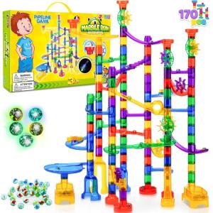 imageJOYIN 170Pcs Glowing Marble Run Construction Building Blocks Toys with 5 Glow in The Dark Glass Marbles STEM Educational Building Block Toy Gift for Christmas120 Plastic Pieces  50 Glass Marbles170Super Set