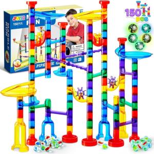 imageJOYIN 170Pcs Glowing Marble Run Construction Building Blocks Toys with 5 Glow in The Dark Glass Marbles STEM Educational Building Block Toy Gift for Christmas120 Plastic Pieces  50 Glass MarblesSuper Set
