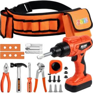 imageJOYIN 19Pcs Kids Tool Set Construction Belt ampamp Electronic Drill Pretend Role Play Toddler Power Toy for Boys Girls Birthday Gifts Outdoor Preschool Ages 3 4 5 6 7 Years Old
