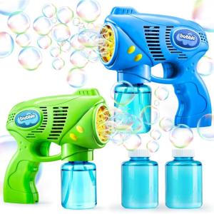 imageJOYIN 2 Kids Bubble Gun with 2 Bottles Refill Solution Bubble Machine Gun for Toddlers 13 Kids 48 Party Favors Summer Toy Outdoors Easter Birthday GiftBluegreen