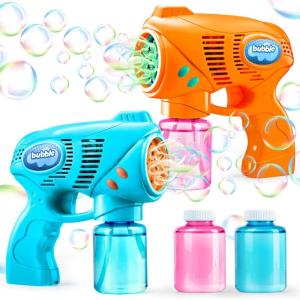 imageJOYIN 2 Kids Bubble Gun with 2 Bottles Refill Solution Bubble Machine Gun for Toddlers 13 Kids 48 Party Favors Summer Toy Outdoors Easter Birthday GiftOrangeblue