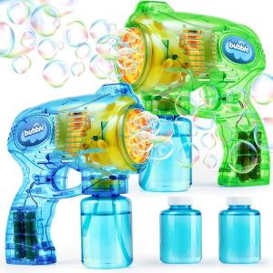 imageJOYIN 2 Kids Bubble Gun with 2 Bottles Refill Solution Bubble Machine Gun for Toddlers 13 Kids 48 Party Favors Summer Toy Outdoors Easter Birthday GiftGreenblue