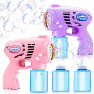 imageJOYIN 2 Kids Bubble Gun with 2 Bottles Refill Solution Bubble Machine Gun for Toddlers 13 Kids 48 Party Favors Summer Toy Outdoors Easter Birthday GiftPinkpurple