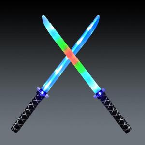 imageJOYIN 2 Packs Toys Ninja Swords for Kids with Motion Activated Clanging Sounds Vibrant Blue and Multi Color Deluxe Play Sword for Halloween Party Costume Accessories