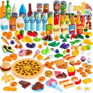 imageJOYIN 200 Pieces Kids Play Food Toy Deluxe Pretend Play Set Kids Kitchen Accessories with Realistic Colors Toddler Birthday Gift Party Toys