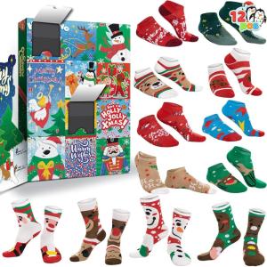 imageJOYIN 2025 Christmas Advent Calendar 12 Days Christmas Warm Cotton Socks for Women Adults Xmas Countdown Calendar with 8 Low Cut ampamp 4 Knee High Socks Xmas Party Favor Gifts