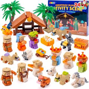 imageJOYIN 2025 Christmas Advent Calendar Building Blocks 24 Days Christmas Themed Nativity Building Blocks Xmas Party Favor Supplies for Boys Girls Kids Xmas Fun Gifts Countdown Calendar