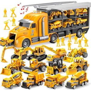 imageJOYIN 25 in 1 Green Military Big Truck Toys Army Men Tanks Set with Soldier Men Mini Battle Car Toy in Carrier Truck with Lights and Sounds Gifts for Toddler Kids Boys Ages 3Construction Truck