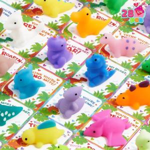 imageJOYIN 28 Pack Gift Cards with Cute Kawaii Mochi Squishy Toy to Squeeze Glow in The Dark Stress Relief Fidget Toy for Kids Classroom Exchange Prizes Valentine Party FavorKawaii Dinosaur Mochi