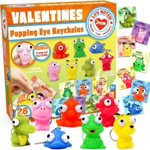 imageJOYIN 28 Packs Valentines Day Gift Cards with Popping Eyes Animal Keychains for Kids Party Favor Classroom Exchange Prizes Valentines Greeting CardsDinosaur
