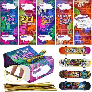 imageJOYIN 28 Pcs Valentines Day Finger Skateboards with Cards for Kids Valentine Party Favor Greeting Cards Classroom Exchange Prizes Holiday Reward Gifts Finger Skateboard Toys