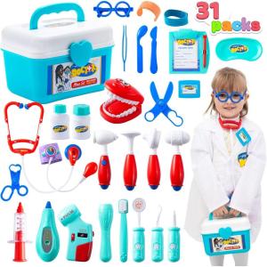 imageJOYIN 31Pcs Doctor Kit for KidsPretend Play Toys Educational Dentist Medical Kit with Electronic StethoscopeDoctor Role Play CostumeDurable Medical Dr Kit Toys for Boys Girls Gifts Ages 3