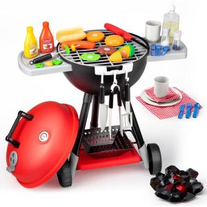 imageJOYIN 34 PCS Kitchen Toy Set BBQ Play Grill Cooking Toy Set Little Chef Play Kids Grill Playset Interactive BBQ for Kids with Light ampamp Sound Birthday Gift for Boys Girls