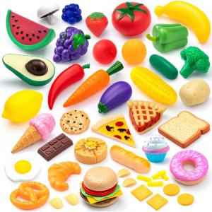 imageJOYIN 50 Piece Set of Kitchen Toys Dinnerware Dummy Fruits Vegetables Plastic Accessories for Children Educational Learning Toy Role Play Gift Easter Basket Stuffers