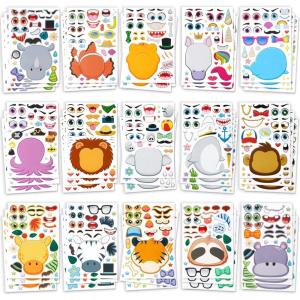 imageJOYIN 90 PCS 98x67 Makeaface Sticker Sheets Make Your Own Animal Mix and Match Sticker Sheets with Safaris Sea and Fantasy Animals Kids Party Favor Supplies CraftSmall