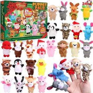 imageJOYIN Christmas Advent Calendar 2025 with Finger Puppets24 Days Christmas Countdown Advent Calendar with Plush Animal Finger Puppets for Girls Kids Party FavorsClassroom Prizes Xmas Party Favor Gift