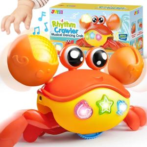 imageJOYIN Crawling Crab Tummy Time Toy Babies Interactive Big Walking Crab Toy with Intelligent Sensor Lights Buttons AutoAvoiding Obstacles Gift for Toddlers