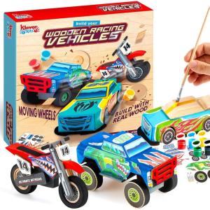 imageJOYIN Kids Craft Kit Build ampamp Paint Your Own Wooden Race Car Art ampamp Craft Kit DIY Toy Make Your Own Car Truck Toy Construct and Paint Kit Presents for Kids