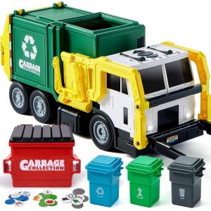imageJOYIN Large Friction Powered Garbage Truck Toy Set Includes Dumpster Trash Bins and Learning Cards for Kids Boy Toys Birthday Gift for Boys Girls Kids Toddler Gift for ChristmasGreen