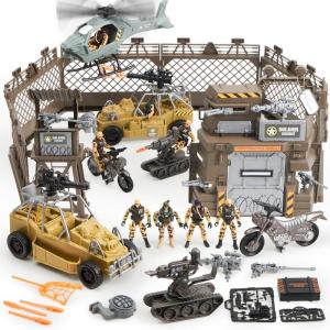 imageJOYIN Military Base Toys Set Including Army Vehicles Army Men Action Figures and Weapon Gear Accessories Military Combat Toys