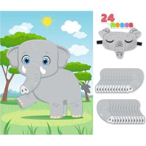 imageJOYIN Pin The Nose on The Elephant Game 24 Pcs 21 x 28 Elephant Nose Stickers Make a Face Stickers Party Favors Decorations
