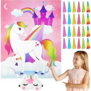 imageJOYIN Pin The Unicorn Horn Game 24 Pcs 21 x 28 Unicorn Themed Party Games Party Supplies Birthday Party Decorations for Kids Girls