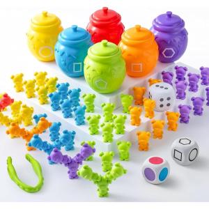 imageJOYIN Rainbow Counting Bears with Matching Sorting Cups  83 Pcs Set Learning Toys for Kids Age 3 Number Sorting Color Recognition Tweezers Dice Instruction Book Educational Gift