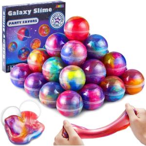 imageJOYIN Slime Party Favors 24 Pack Galaxy Slime Ball  Stretchy NonSticky MessFree Stress Relief and Safe  Toys for Girls and Boys  Classroom Reward Party SuppliesNebula