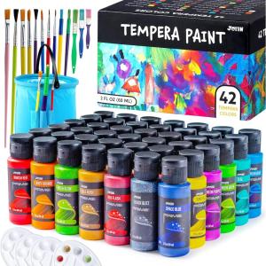 imageJOYIN Washable Tempera Paint Set for Kids 42PCS Non Toxic Liquid Paint with 15 Brushes and 4 Palettes  Art Supply for Kids for Arts and Crafts Project Finger Painting 2 oz Each2 Fl Oz Pack of 42
