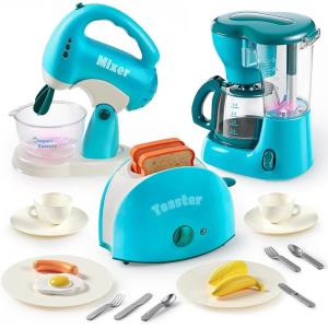imageJoyin Play Kitchen Toys Pretend and Play Food Kitchen Accessories Girls Toy with Coffee Maker Mixer Toaster with Realistic Lightsampamp Sounds Birthday Gift for Kids Gifts for ChristmasBlue