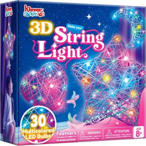 imageKlever Kits 3D String Art Kit for Kids Light Up String Light Toy with 30 MultiColored LED Bulbs Arts and Crafts Set Birthday Gifts for Girls and Boys Ages 8