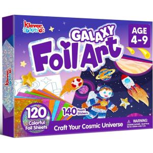imageKlever Kits Foil Art Kit for Kids  Arts ampamp Crafts Supplies Mess Free Coloring Foil Foam Stickers Creative Travel Toys Birthday Gifts for Boys ampamp Girls Ages 4 and UpSpace