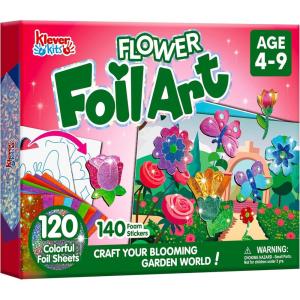 imageKlever Kits Foil Art Kit for Kids  Arts ampamp Crafts Supplies Mess Free Coloring Foil Foam Stickers Creative Travel Toys Birthday Gifts for Boys ampamp Girls Ages 4 and UpFlowers and Butterflies